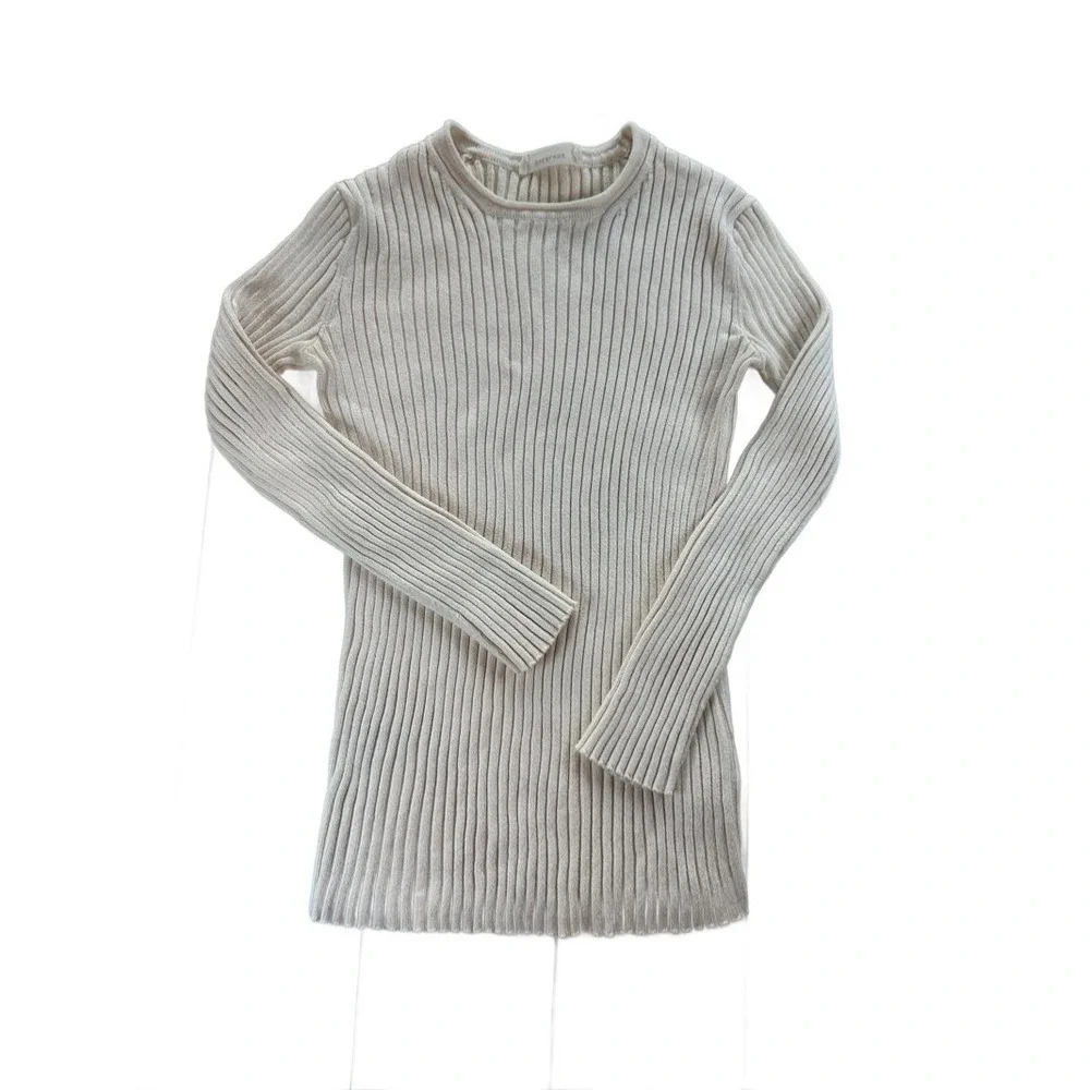 Everlane Ribbed Knit Women XS Cream Organic Cotton Long Sleeve Crew Neck Sweater